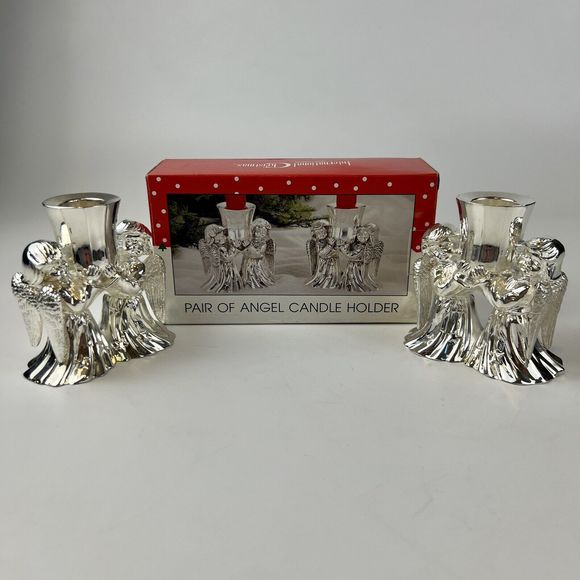 International Silver Co Angel Candle Holders Vtg Set /2 Christmas Centerpiece - Picture 1 of 15